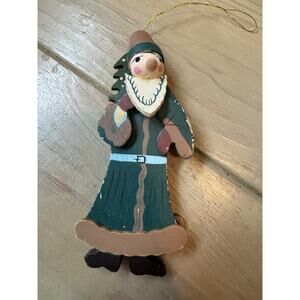 Vintage hand-carved wooden Santa Claus ornament, Folk Art